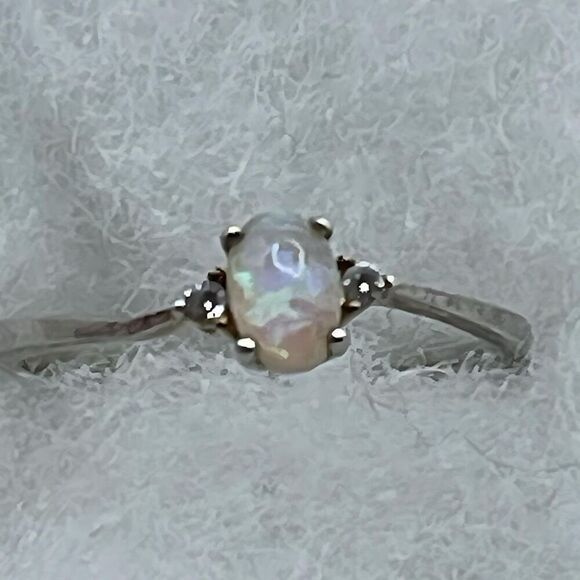 Sterling silver Opal diamond size 7:25 ring - Picture 2 of 10